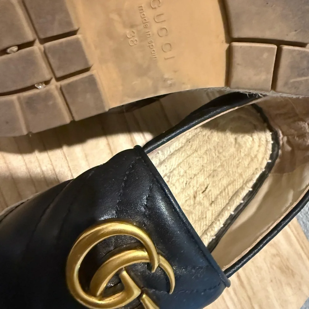 Gucci Black Espadrilles with Gold Logo size 8 - Picture 2 of 5